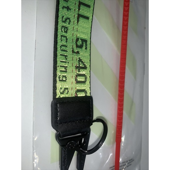 OFF-WHITE Lanyard Keychain With Clasp Bright Green And Black With Zip Tie, NEW - Picture 5 of 6